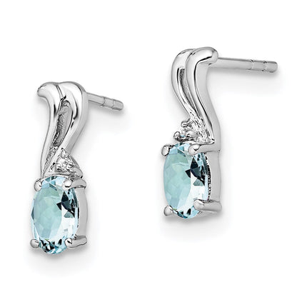Sterlingsilber Rhodiniert Diamant. & Aquamarin Oval Ohrstecker