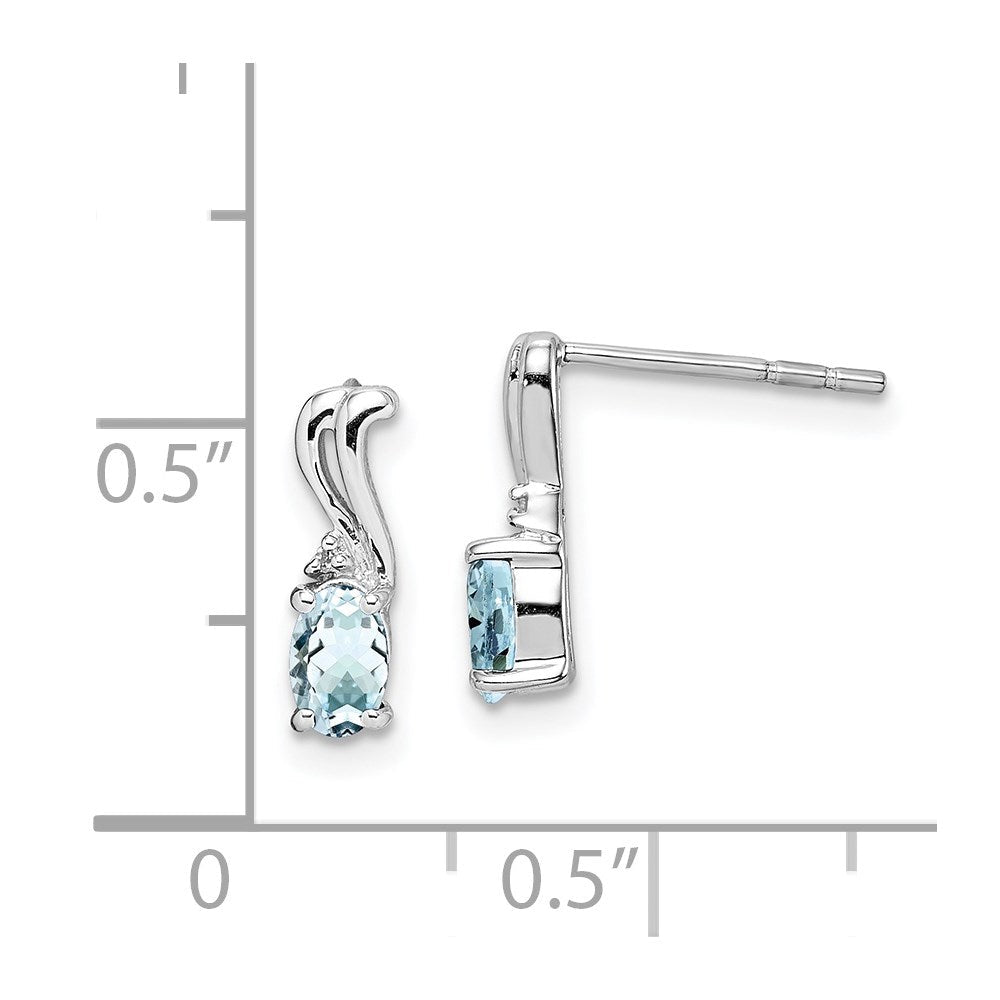 Sterlingsilber Rhodiniert Diamant. & Aquamarin Oval Ohrstecker