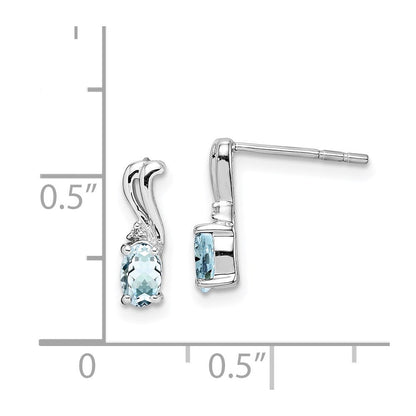 Sterlingsilber Rhodiniert Diamant. & Aquamarin Oval Ohrstecker