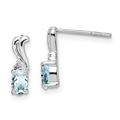 Sterlingsilber Rhodiniert Diamant. & Aquamarin Oval Ohrstecker