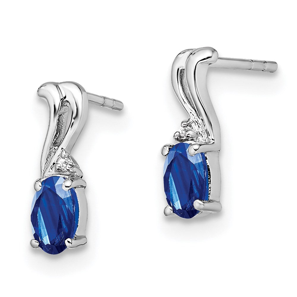 Sterlingsilber Rhodiniert Diamant & Saphir Oval Ohrstecker