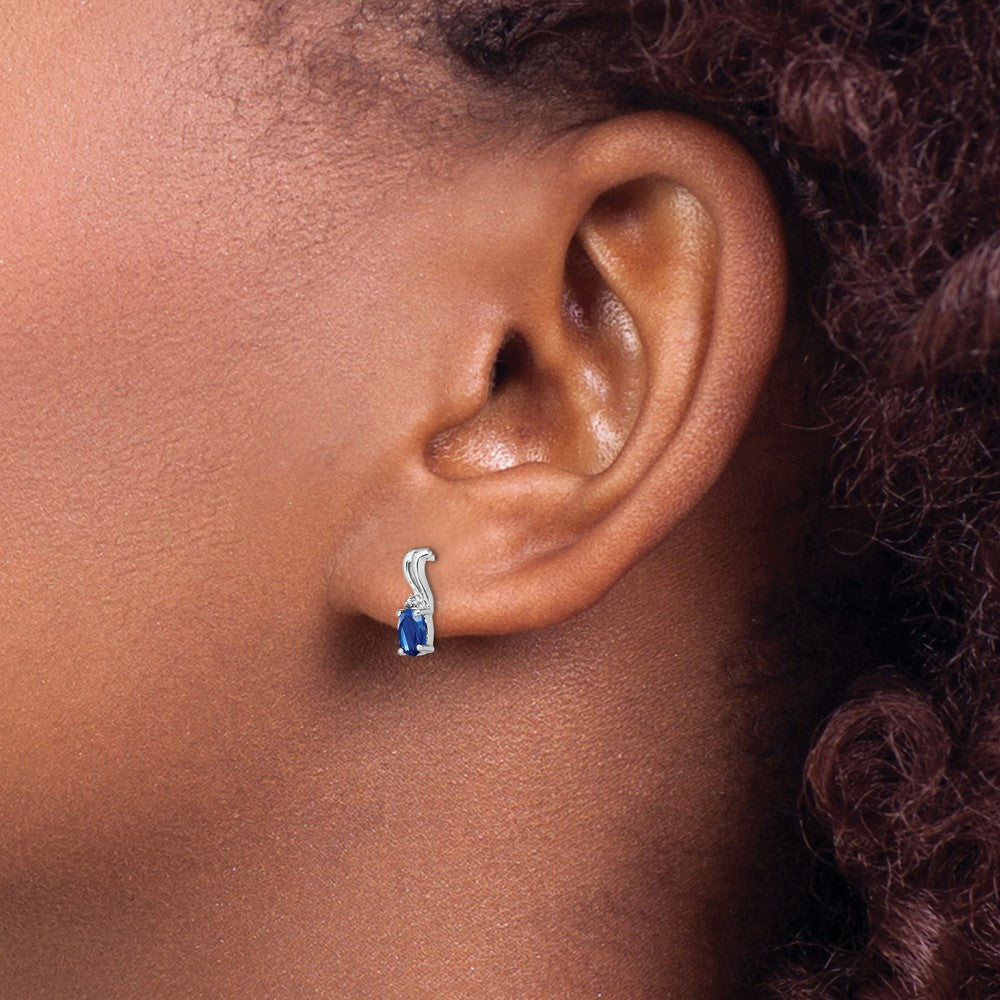 Sterlingsilber Rhodiniert Diamant & Saphir Oval Ohrstecker