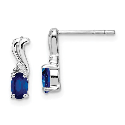 Sterlingsilber Rhodiniert Diamant & Saphir Oval Ohrstecker