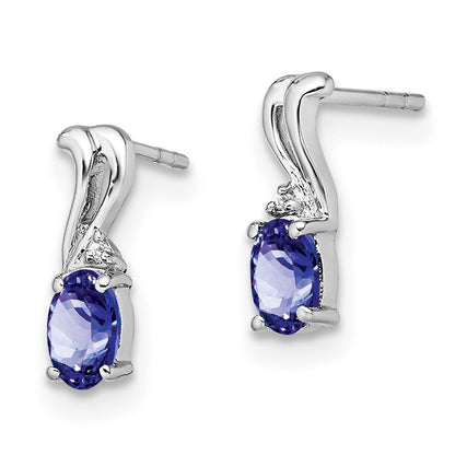 Sterlingsilber Rhodiniert Diamant & Tansanit Oval Ohrstecker