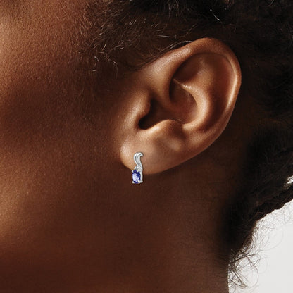 Sterlingsilber Rhodiniert Diamant & Tansanit Oval Ohrstecker