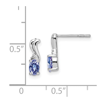 Sterlingsilber Rhodiniert Diamant & Tansanit Oval Ohrstecker