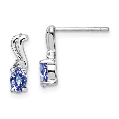Sterlingsilber Rhodiniert Diamant & Tansanit Oval Ohrstecker