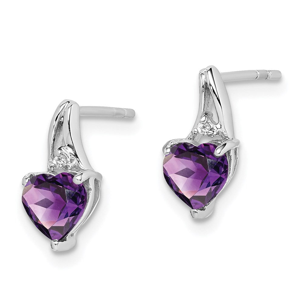 Sterlingsilber Rhodiniert Diamant und Amethyst Herz Ohrstecker