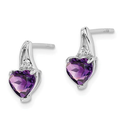 Sterlingsilber Rhodiniert Diamant und Amethyst Herz Ohrstecker