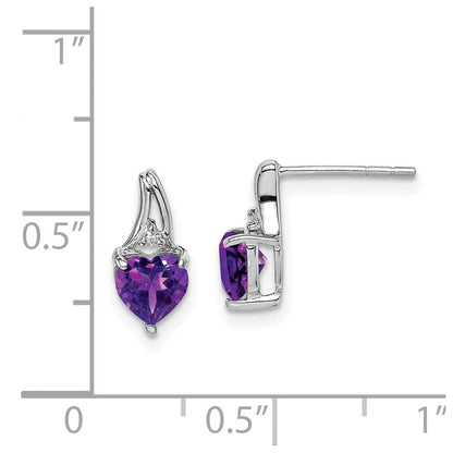 Sterlingsilber Rhodiniert Diamant und Amethyst Herz Ohrstecker