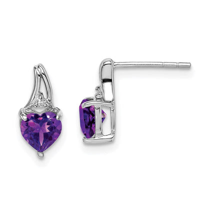 Sterlingsilber Rhodiniert Diamant und Amethyst Herz Ohrstecker