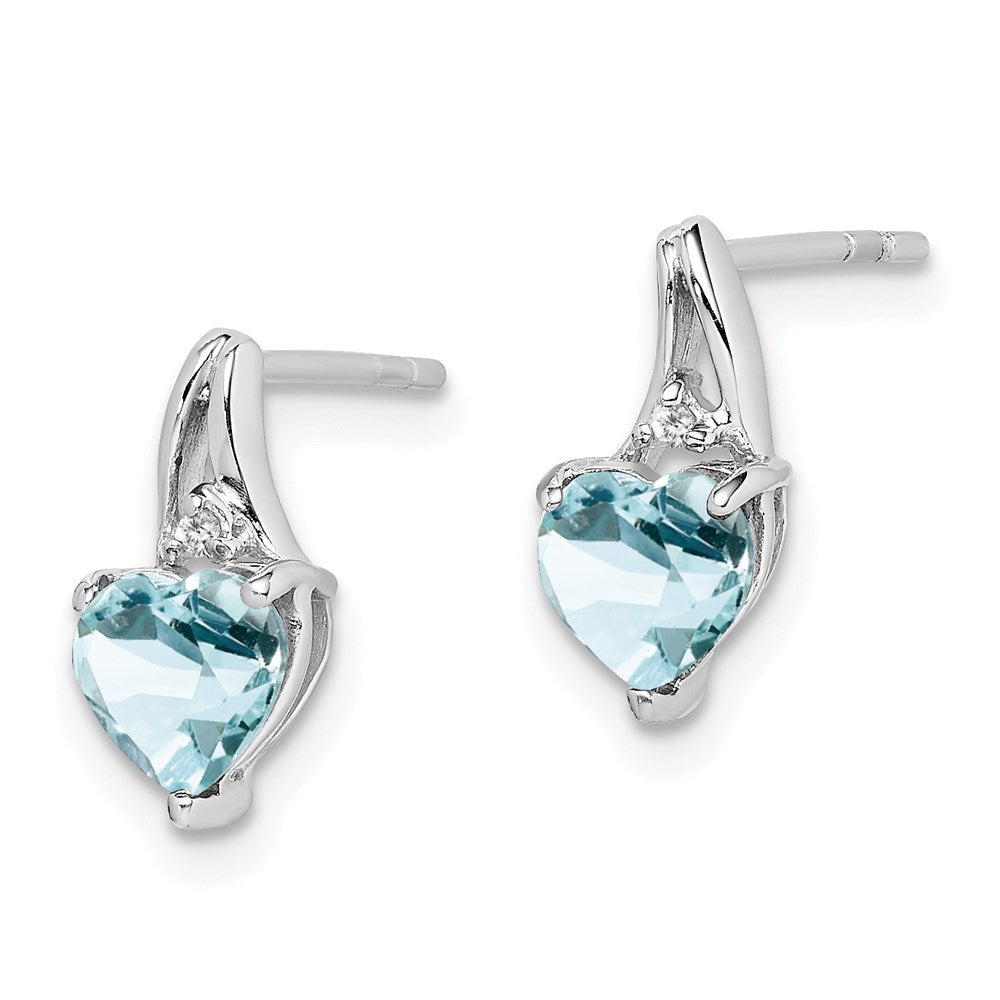 Sterlingsilber Rhodiniert Diamant. Aquamarin Herz Ohrstecker