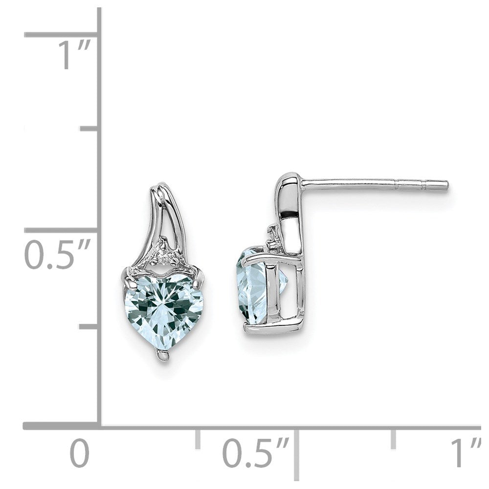 Sterlingsilber Rhodiniert Diamant. Aquamarin Herz Ohrstecker