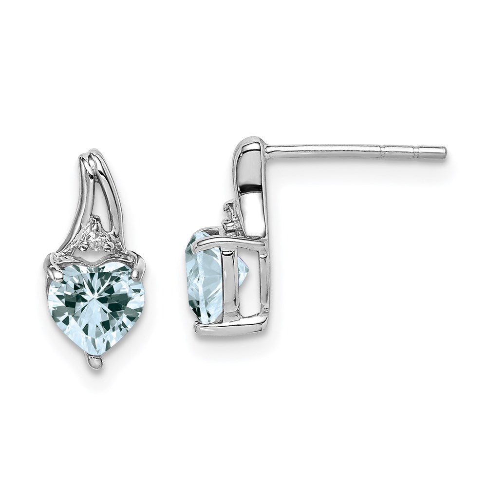 Sterlingsilber Rhodiniert Diamant. Aquamarin Herz Ohrstecker