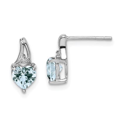 Sterlingsilber Rhodiniert Diamant. Aquamarin Herz Ohrstecker