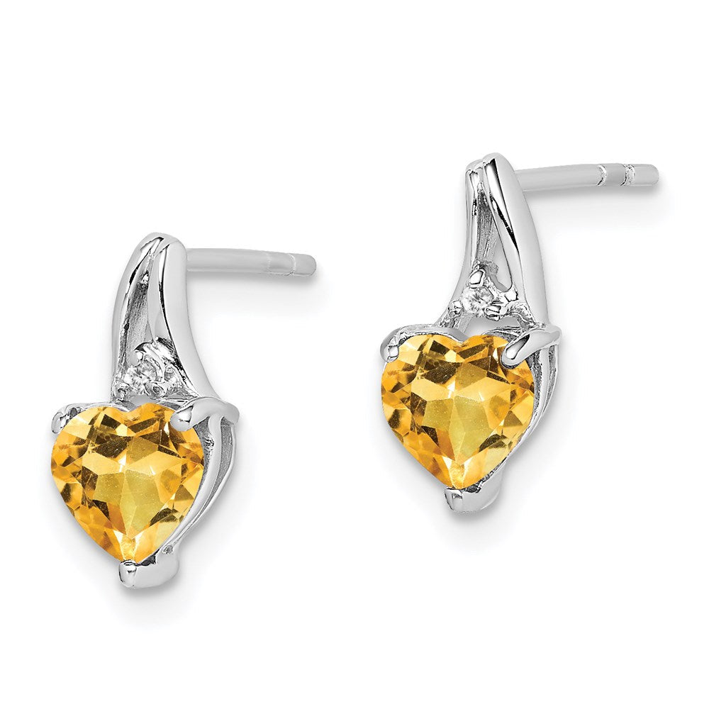 Sterlingsilber Rhodiniert Diamant und Citrin Herz Ohrstecker