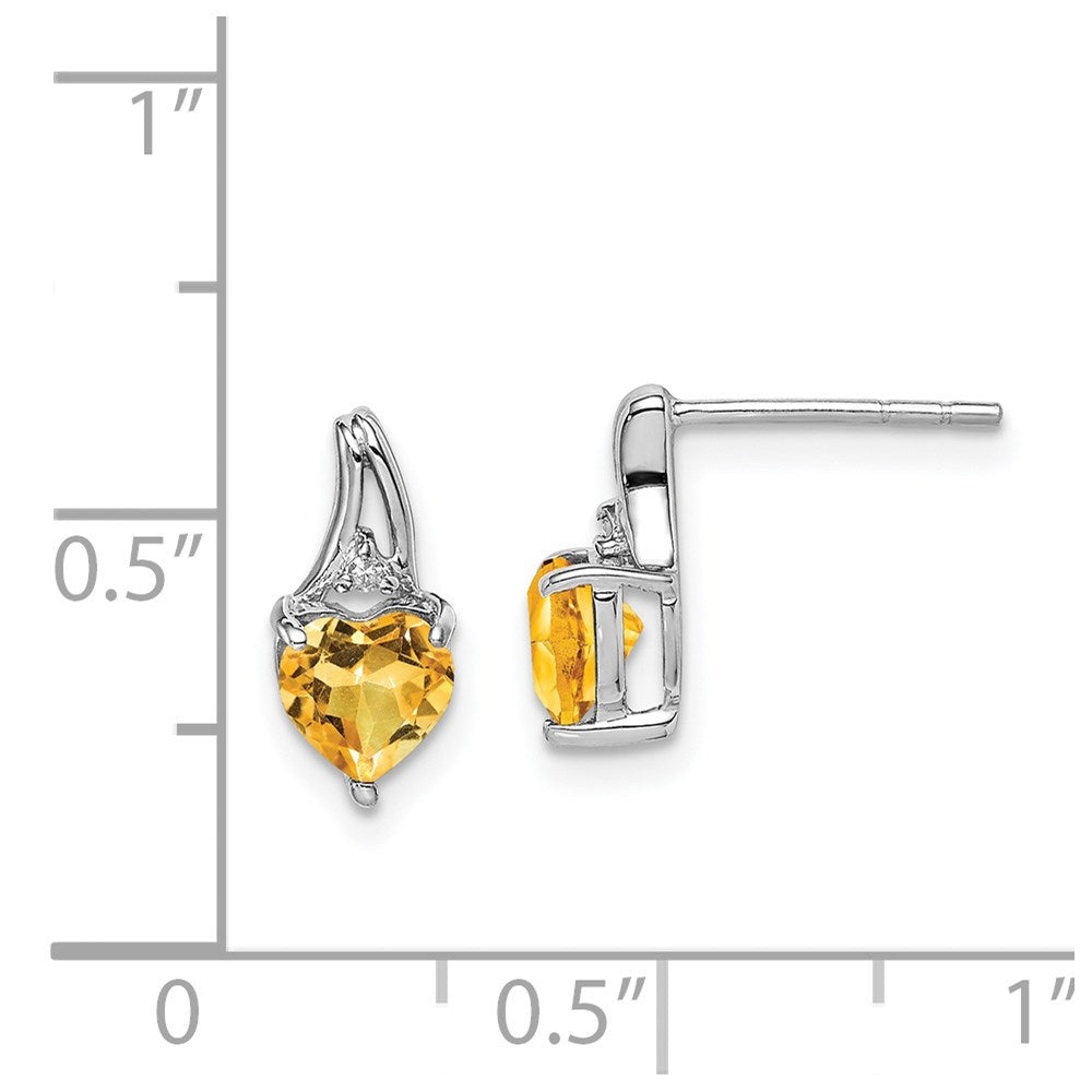 Sterlingsilber Rhodiniert Diamant und Citrin Herz Ohrstecker