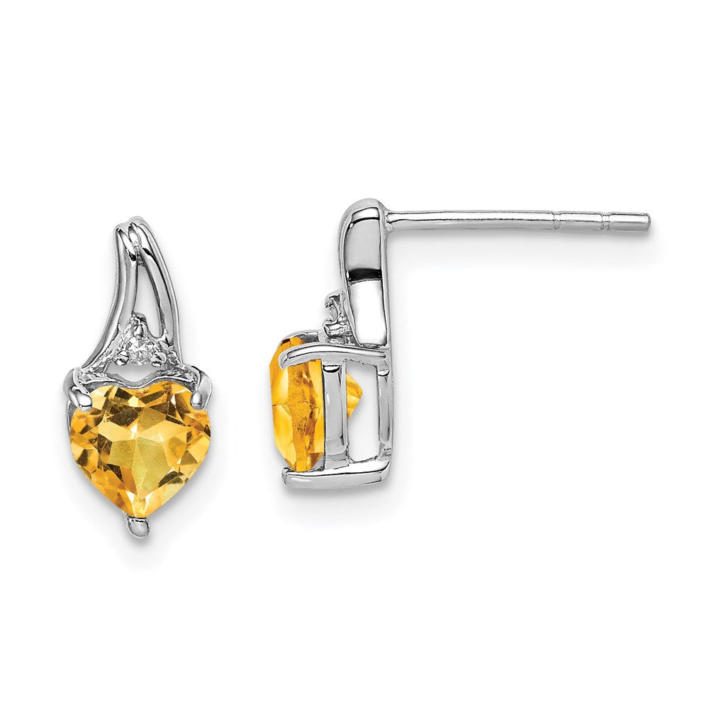 Sterlingsilber Rhodiniert Diamant und Citrin Herz Ohrstecker