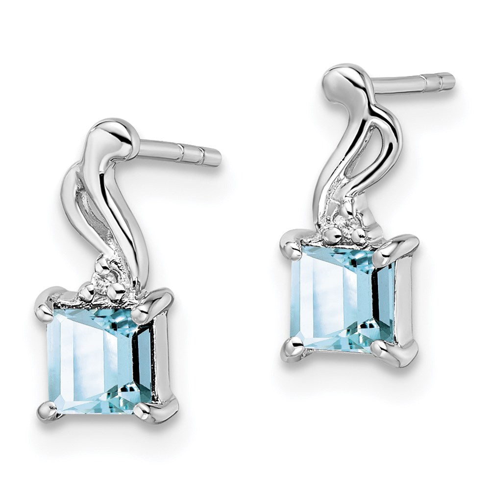 Sterlingsilber Rhodiniert Diamant. Aquamarin Quadratisch Ohrstecker