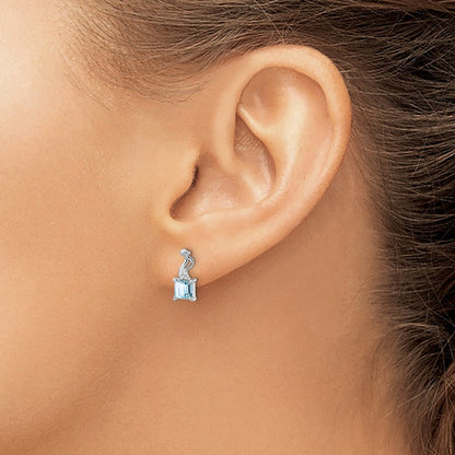 Sterlingsilber Rhodiniert Diamant. Aquamarin Quadratisch Ohrstecker