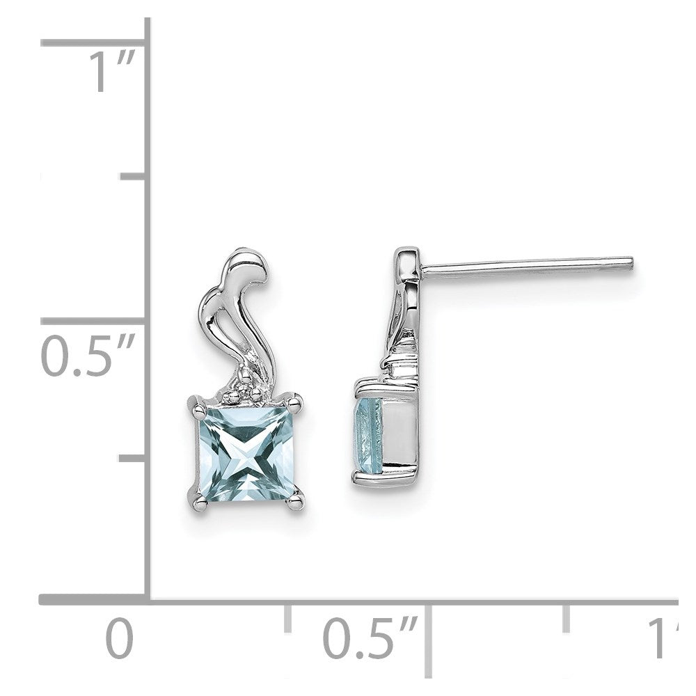 Sterlingsilber Rhodiniert Diamant. Aquamarin Quadratisch Ohrstecker