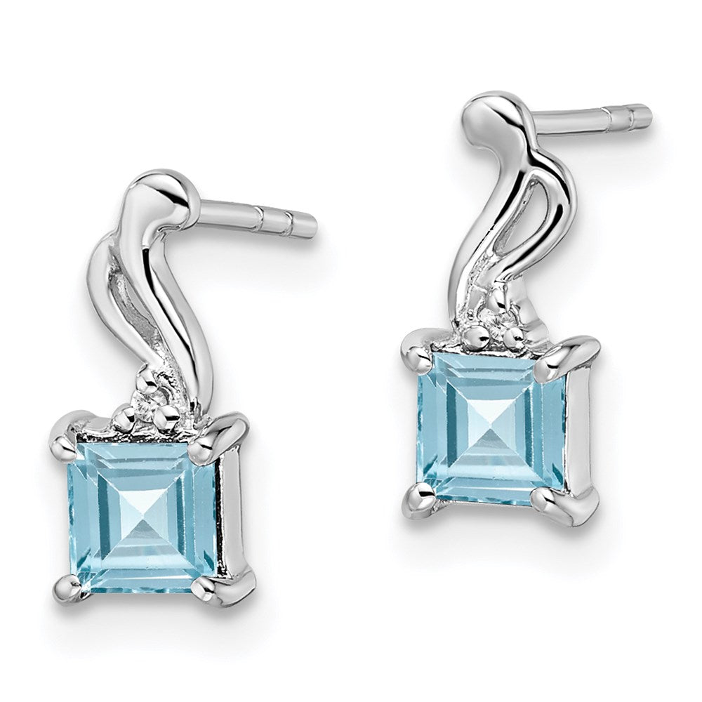 Sterlingsilber Rhodiniert Diamant und Blautopas Quadratisch Ohrringe