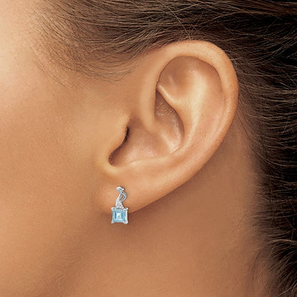 Sterlingsilber Rhodiniert Diamant und Blautopas Quadratisch Ohrringe