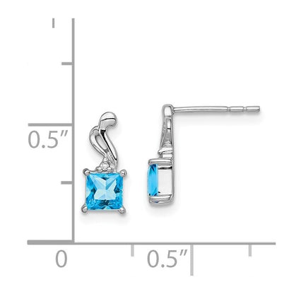 Sterlingsilber Rhodiniert Diamant und Blautopas Quadratisch Ohrringe