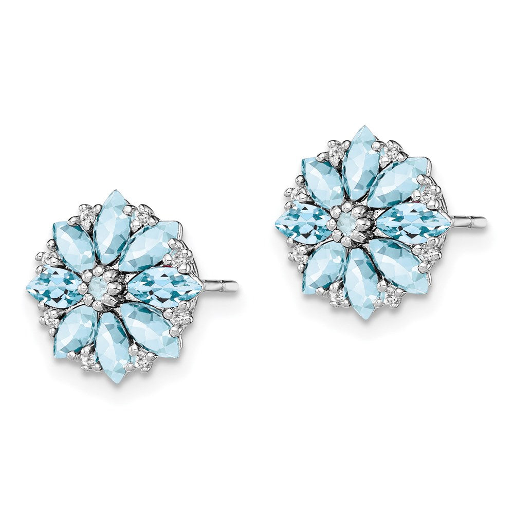 Sterlingsilber Rhodiniert Diamant & Aquamarin Ohrringe