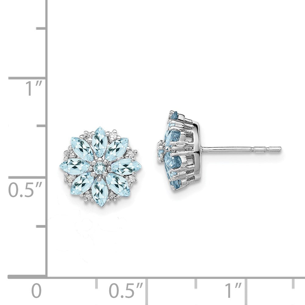Sterlingsilber Rhodiniert Diamant & Aquamarin Ohrringe