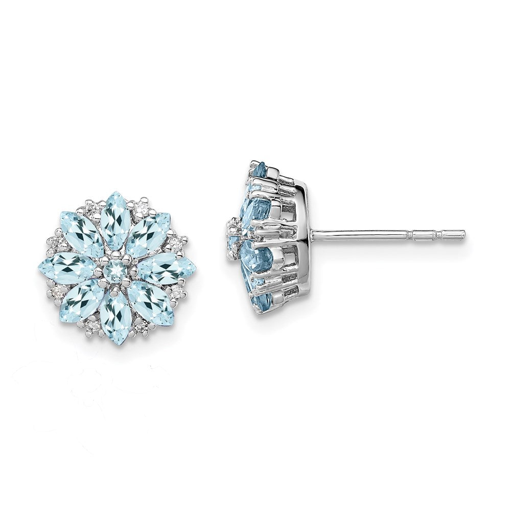 Sterlingsilber Rhodiniert Diamant & Aquamarin Ohrringe