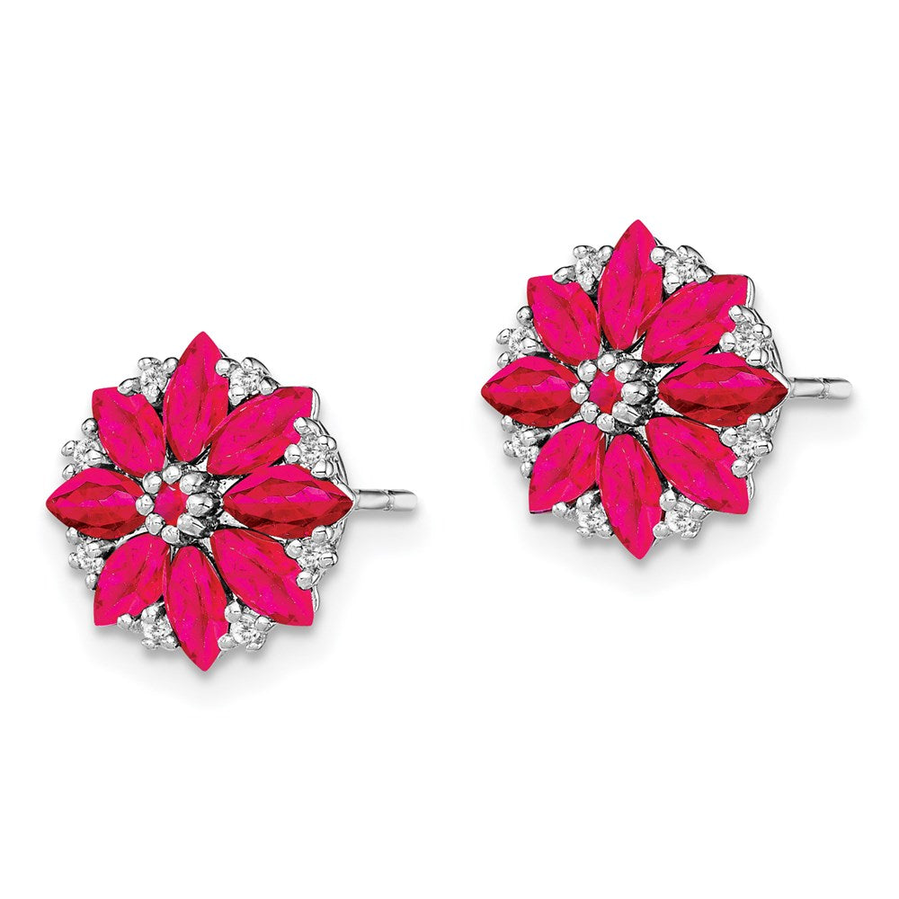 Sterlingsilber Rhodiniert Diamant & Rubin Ohrringe