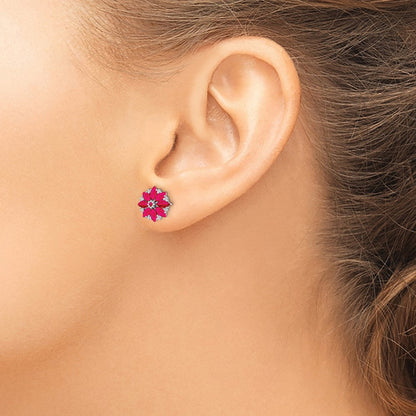 Sterlingsilber Rhodiniert Diamant & Rubin Ohrringe