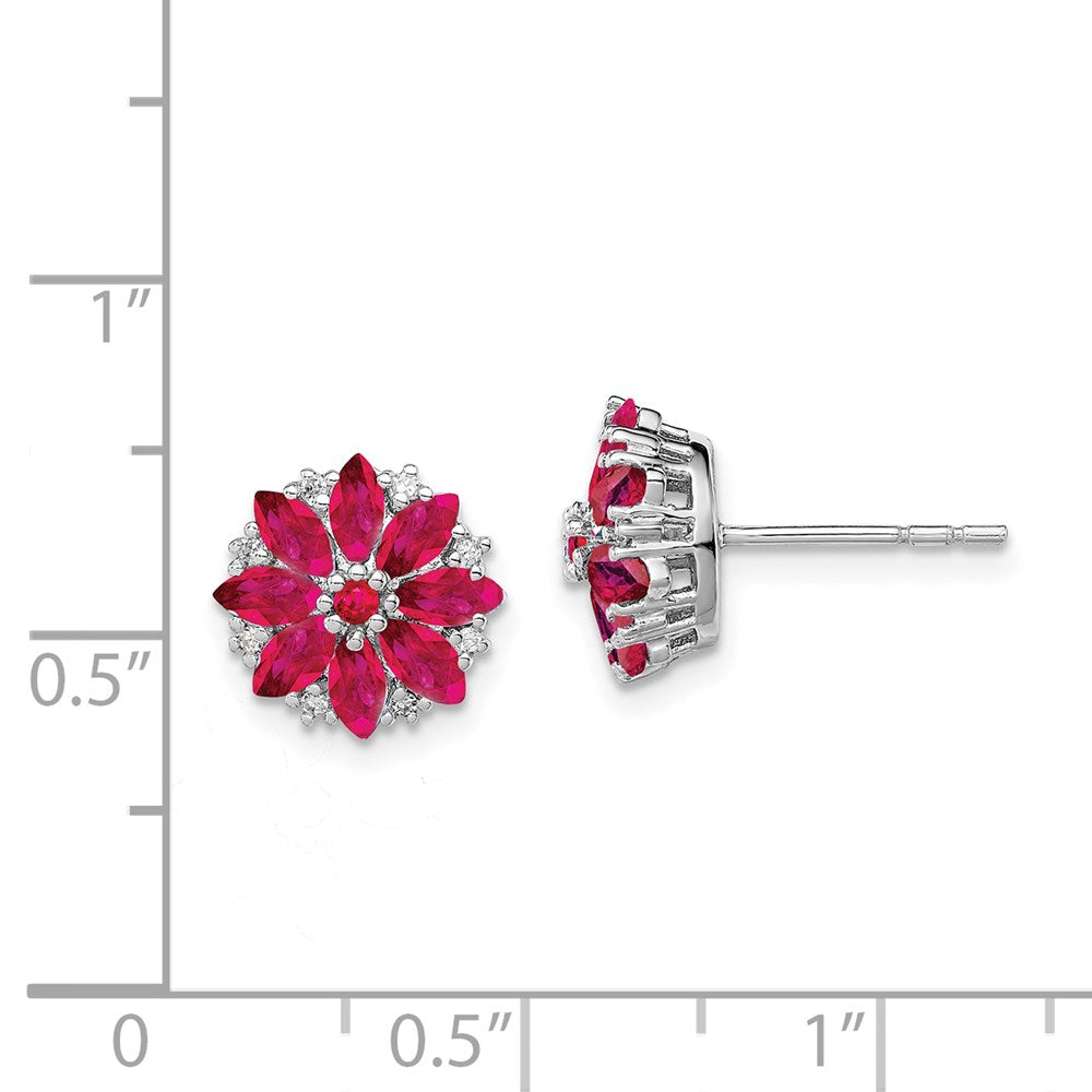 Sterlingsilber Rhodiniert Diamant & Rubin Ohrringe