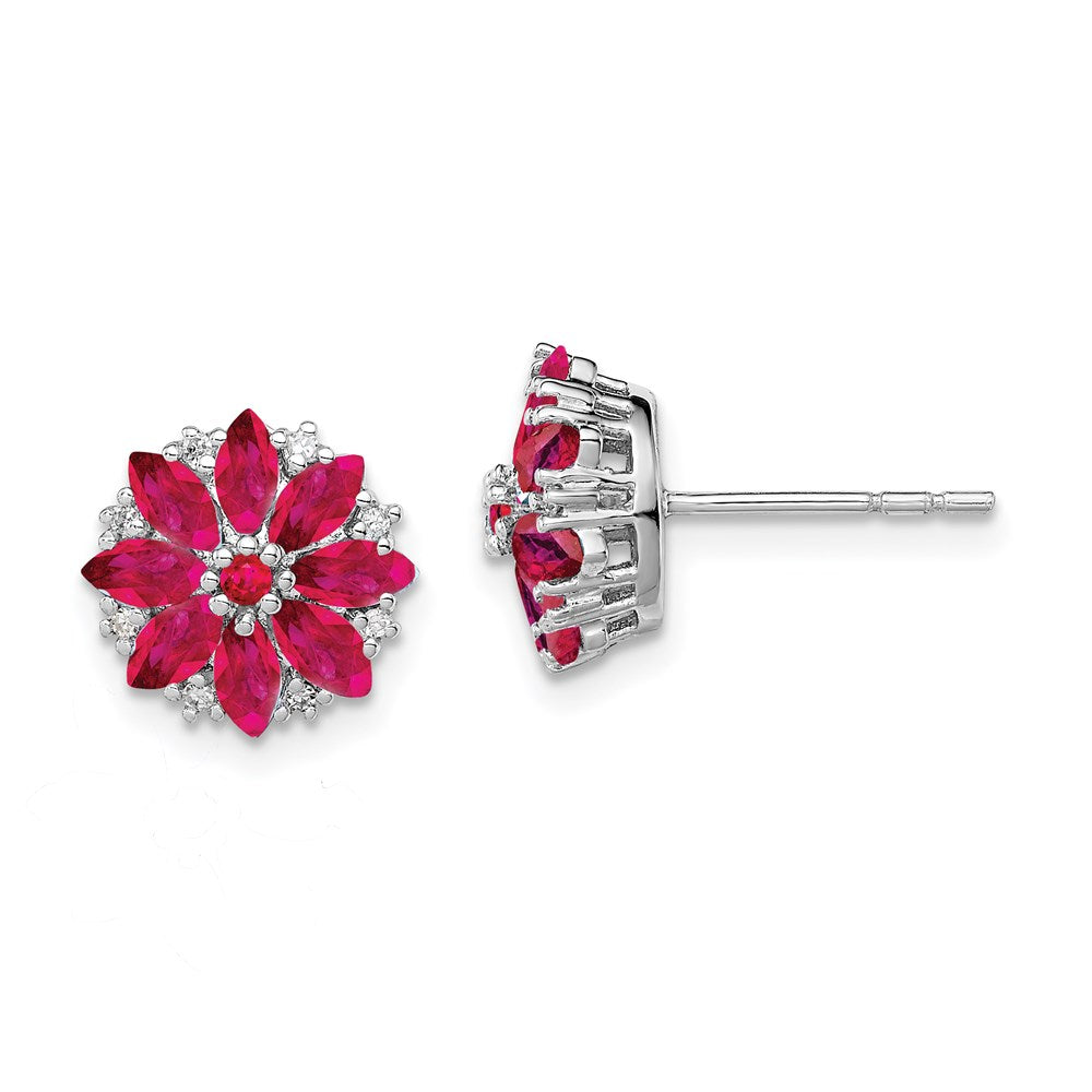 Sterlingsilber Rhodiniert Diamant & Rubin Ohrringe
