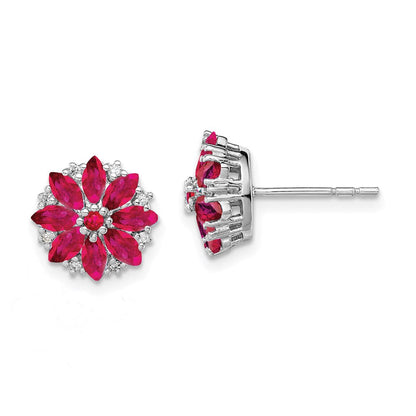 Sterlingsilber Rhodiniert Diamant & Rubin Ohrringe