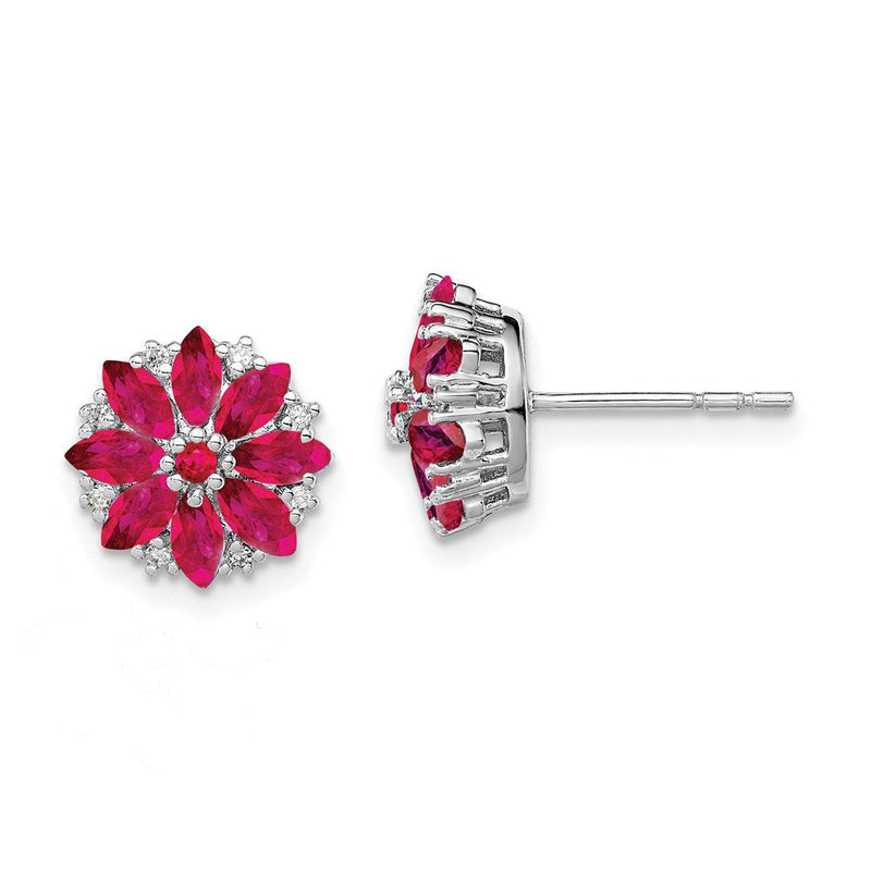 Sterlingsilber Rhodiniert Diamant & Rubin Ohrringe