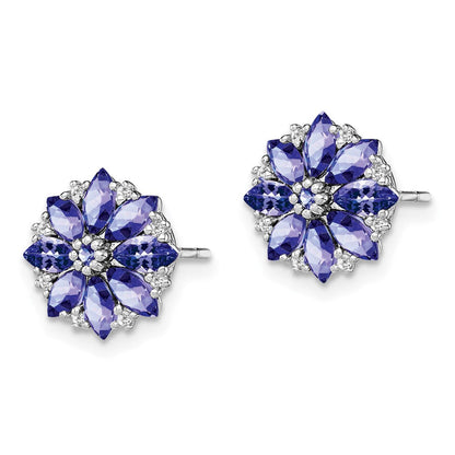 Sterlingsilber Rhodiniert Diamant & Tansanit Ohrstecker