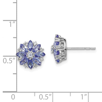 Sterlingsilber Rhodiniert Diamant & Tansanit Ohrstecker
