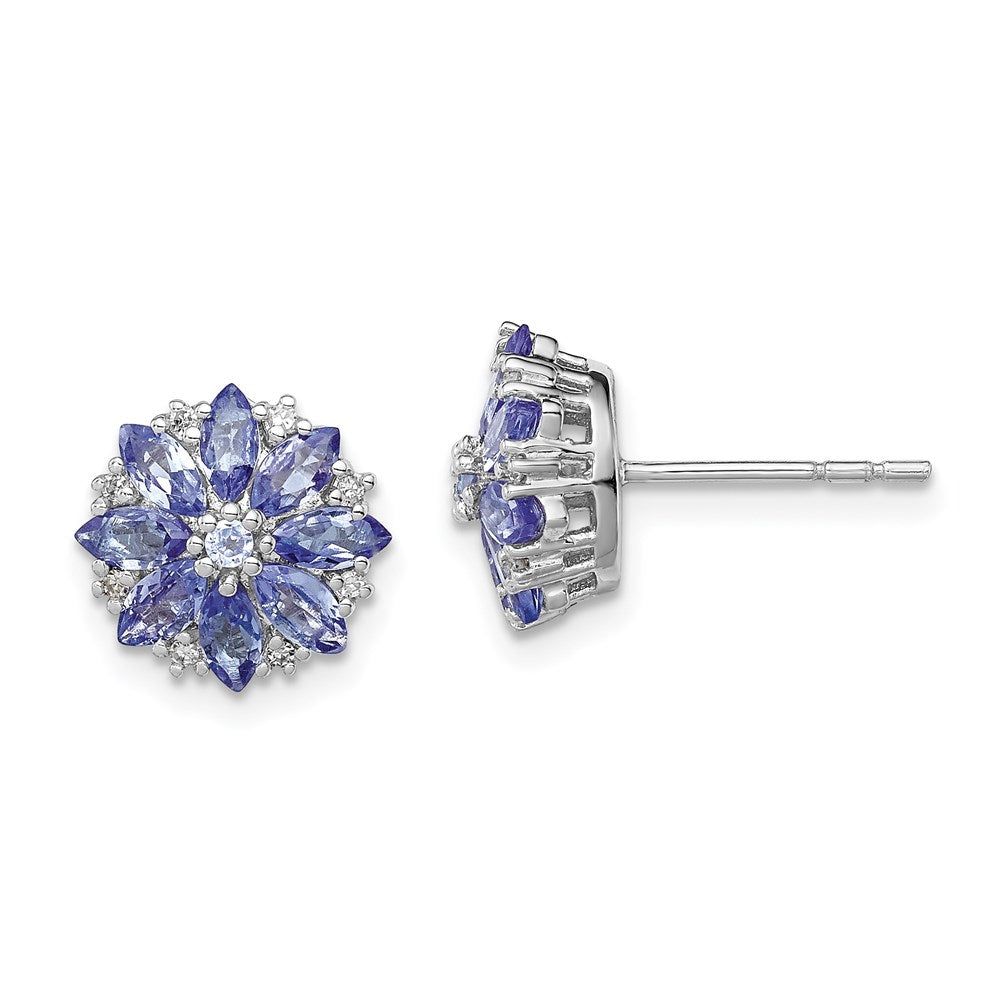 Sterlingsilber Rhodiniert Diamant & Tansanit Ohrstecker