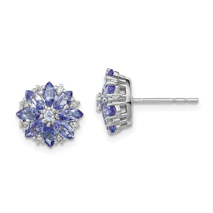 Sterlingsilber Rhodiniert Diamant & Tansanit Ohrstecker