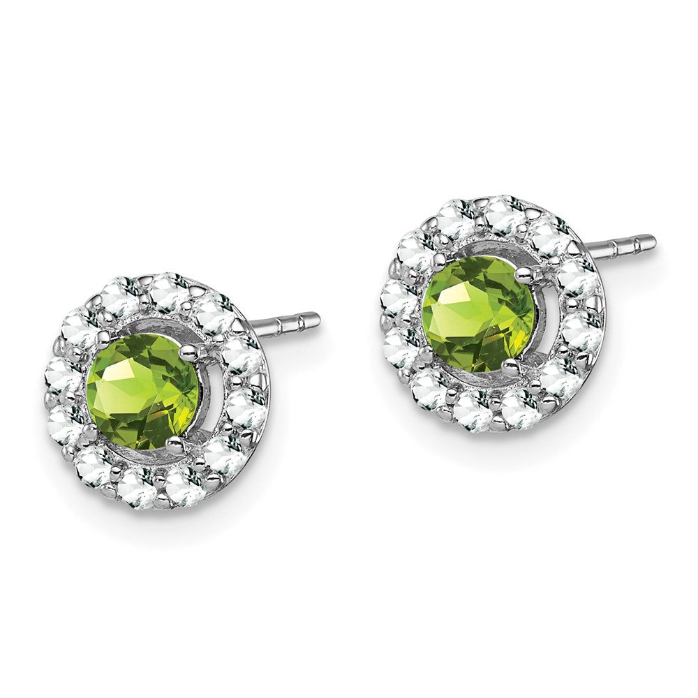 Sterlingsilber Rhodiniert Weiß Topas und Peridot Rund Ohrringe
