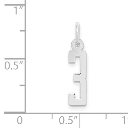 Sterlingsilber Silber/rhodiniert Länglich Poliert Zahl 3 Charm