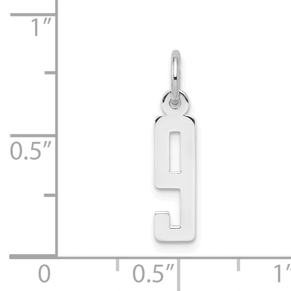 Sterlingsilber Silber/rhodiniert Länglich Poliert Zahl 9 Charm