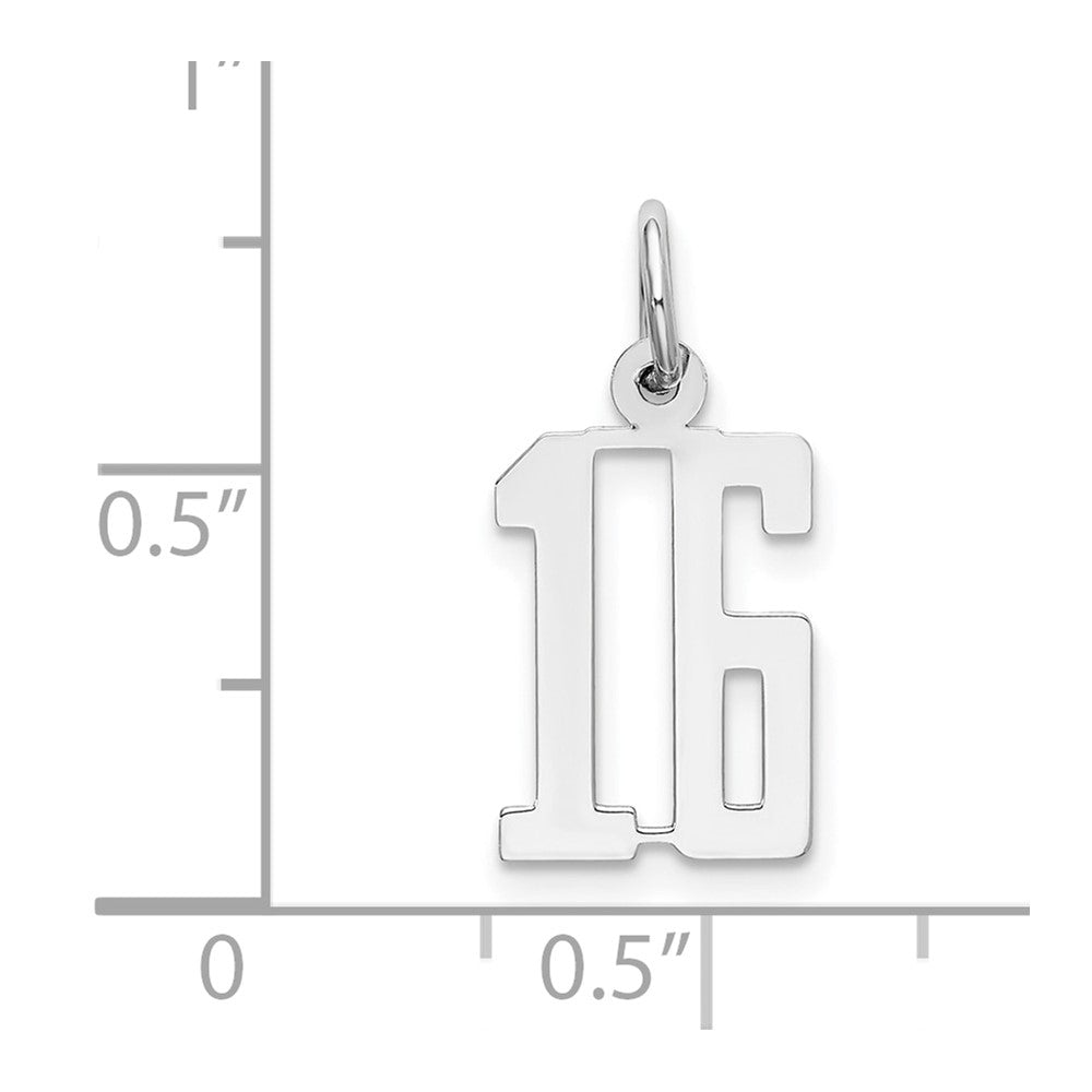 Sterlingsilber Silber/rhodiniert Länglich Zahl 16 Charm