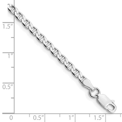 Sterlingsilber Rhodiniert 3.15mm Diamantiert Flach Anker Panzer Kette Fußkettchen