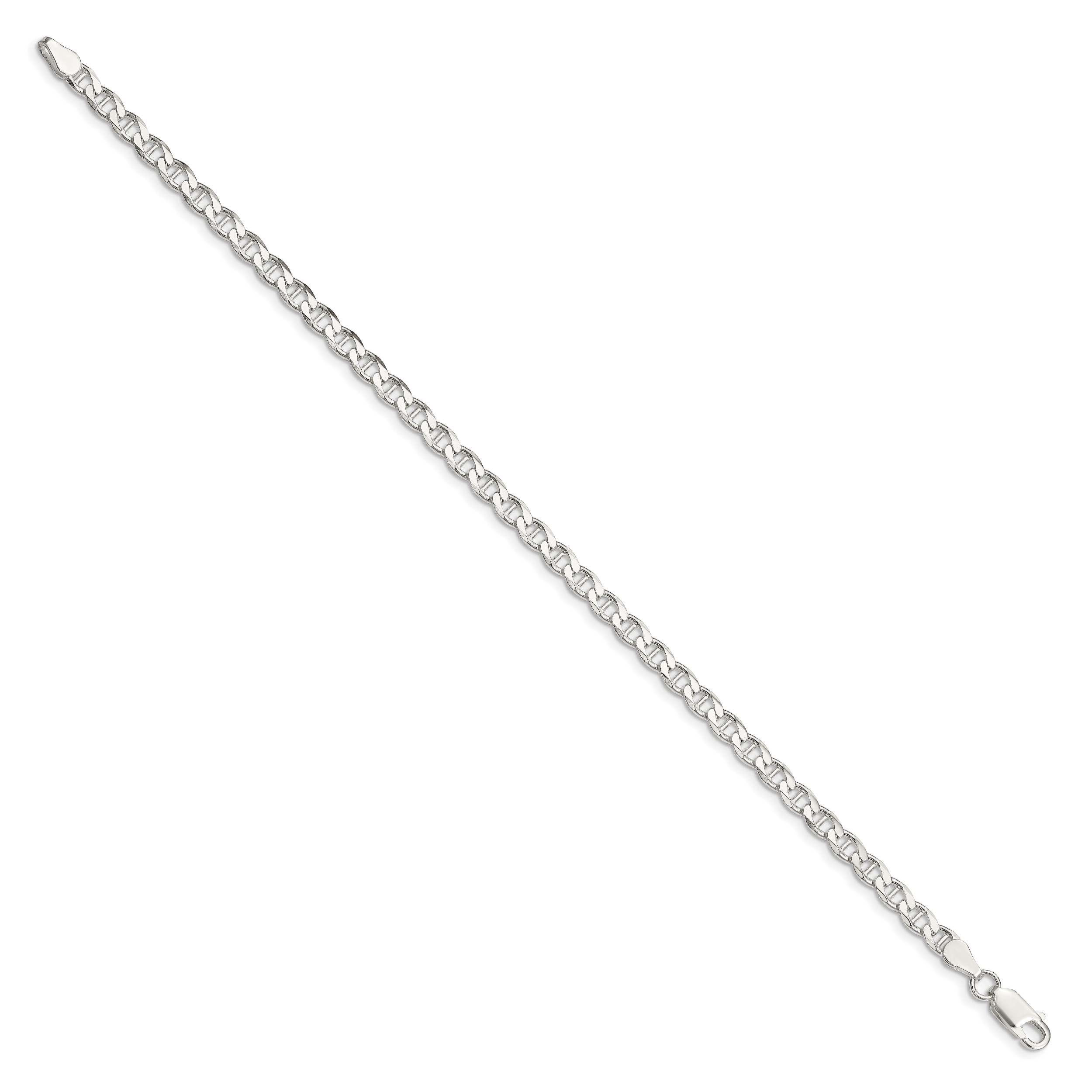 Sterlingsilber 4.0mm Diamantiert Flach Anker Panzer Gliederarmband