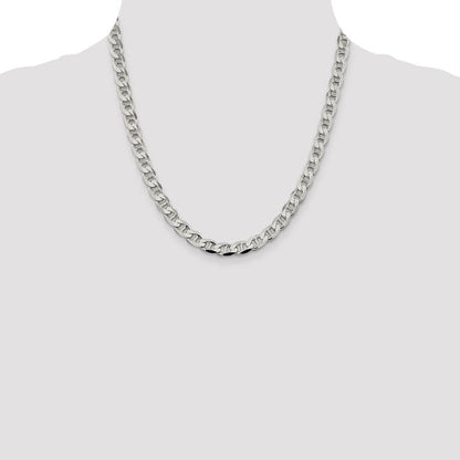 Sterlingsilber 7.4mm Diamantiert Flach Anker Panzer Halskette