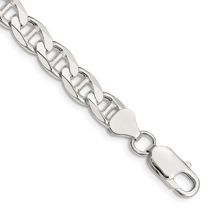 Sterlingsilber 7.4mm Diamantiert Flach Anker Panzer Gliederarmband