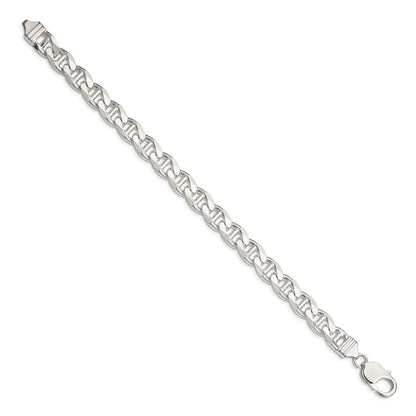 Sterlingsilber 9mm Diamantiert Flach Anker Panzer Gliederarmband